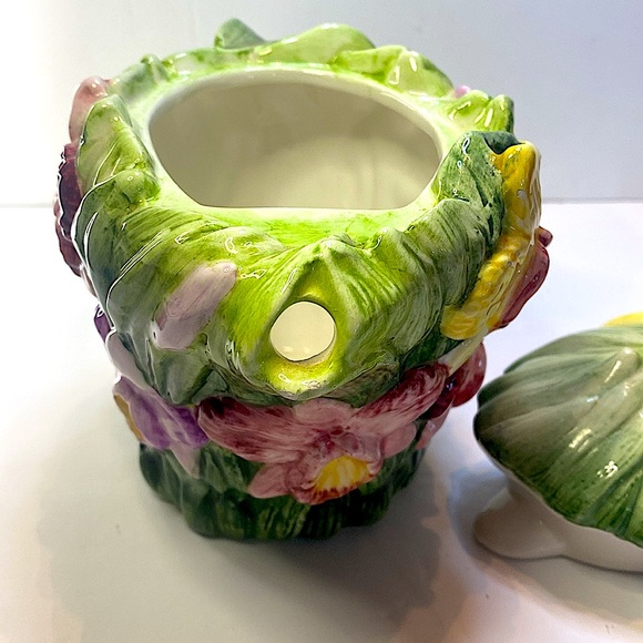 PREOWNED FLORAL PORCELAIN 3D HAND-PAINTED FLOWER TEAPOT - Picture 10 of 11